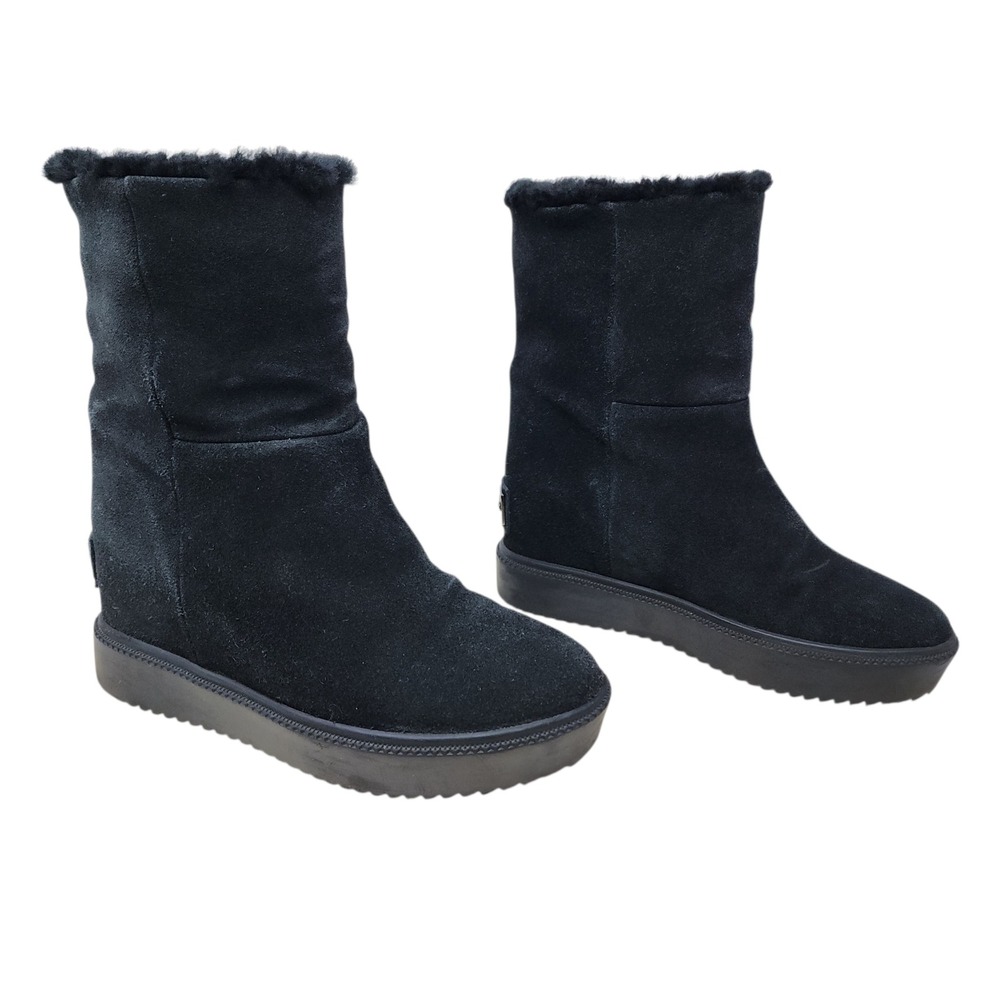 iiJin Platform Boots sz 36 Women Black Suede Faux Fur Lined Mid Calf  US 5.5-6
